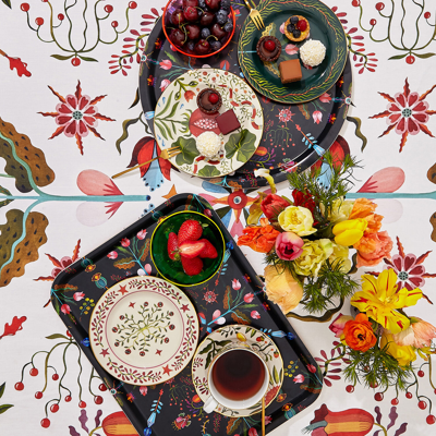 La Doublej Round Printed Tray In Turning Tulips