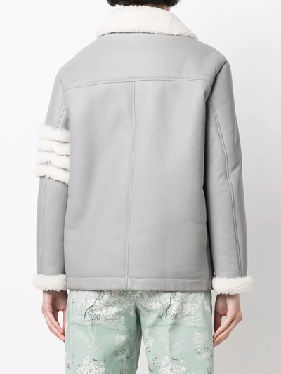 Shop Thom Browne 4-bar Stripe Shearling Jacket In Grey