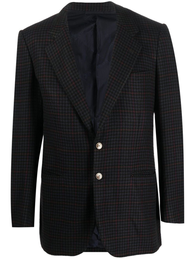 Pre-owned A.n.g.e.l.o. Vintage Cult 1990s Houndstooth-print Cashmere-wool Blazer In Black