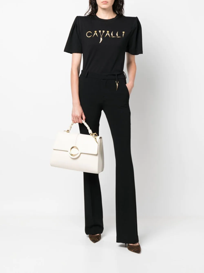 Shop Roberto Cavalli Tiger Tooth-detailed Flared Trousers In Black