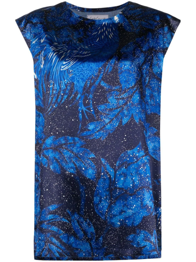 Pre-owned Yohji Yamamoto 2000s Leaf-print Blouse In Blue