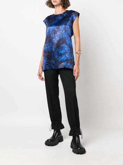 Pre-owned Yohji Yamamoto 2000s Leaf-print Blouse In Blue