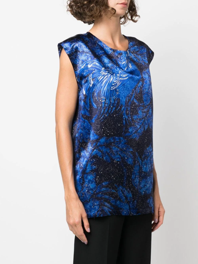 Pre-owned Yohji Yamamoto 2000s Leaf-print Blouse In Blue