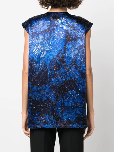 Pre-owned Yohji Yamamoto 2000s Leaf-print Blouse In Blue