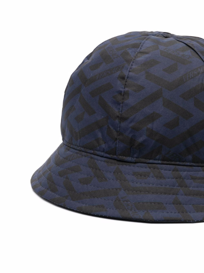 Shop Versace Logo-patch Bucket Hat In Blue