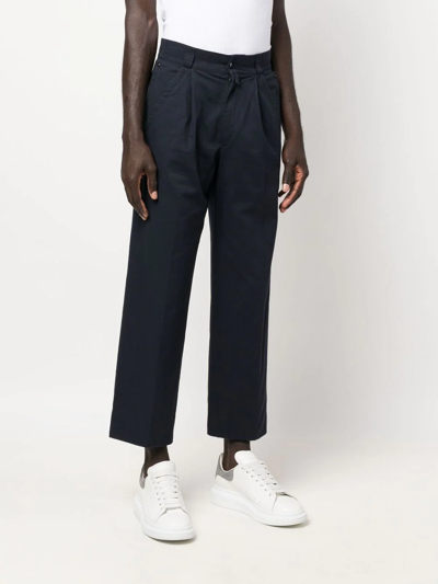 Pre-owned Versace 1980s Cropped Straight-leg Trousers In Blue