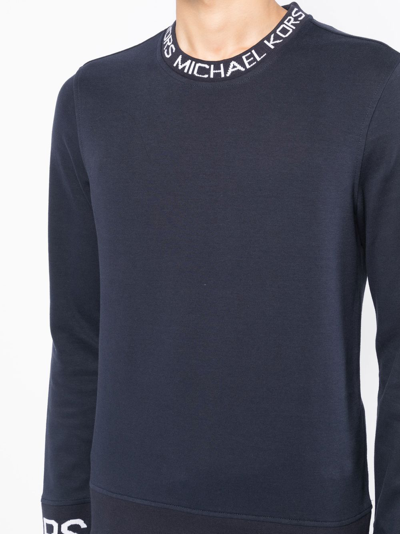 Shop Michael Kors Logo-tape Crew Neck Sweatshirt In Blue