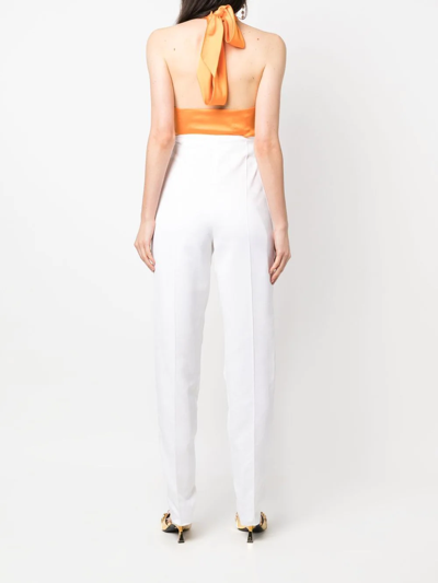 Pre-owned Versace 2000s High-waisted Straight-legged Trousers In White