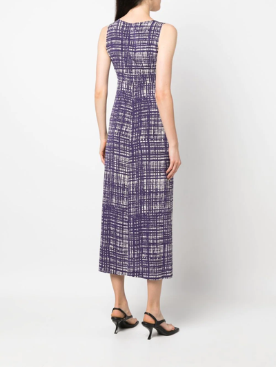 Pre-owned Prada 2000s Grid-print Midi Dress In Purple