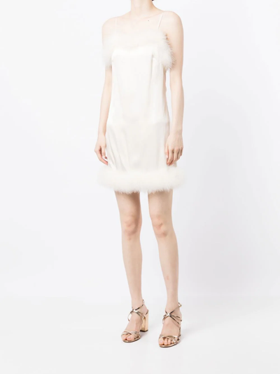 Shop Gilda & Pearl Celeste Feather-trim Mini Dress In Neutrals