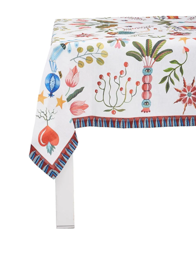La Doublej Turning Tulips Linen Tablecloth In White