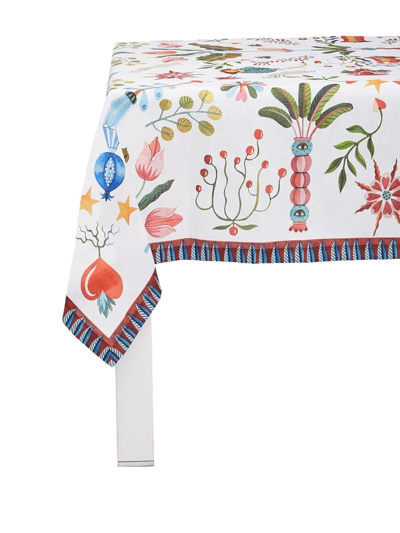 La Doublej Turning Tulips Linen Tablecloth In White