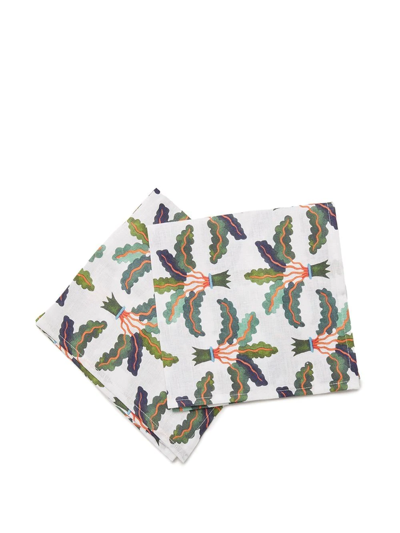 La Doublej Palms Set Of Two Large Napkins In White