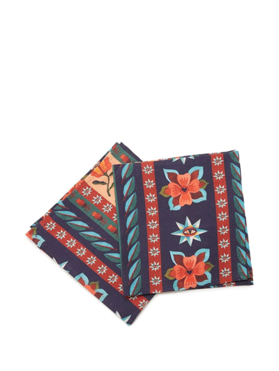 Shop La Doublej Strisce Set Of Two Large Napkins In Blue