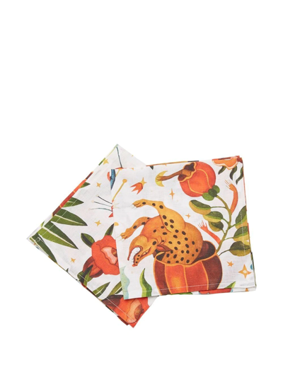 Shop La Doublej Jungle Book Set Of Two Large Napkins In White