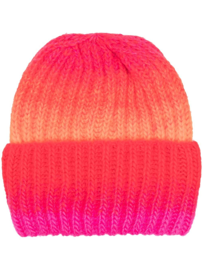 Shop Msgm Gradient-effect Knit Beanie In Orange