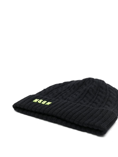 Shop Msgm Logo-patch Detail Knit Beanie In Black