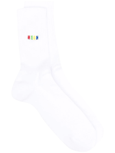 Msgm Embroidered-logo Detail Socks In White