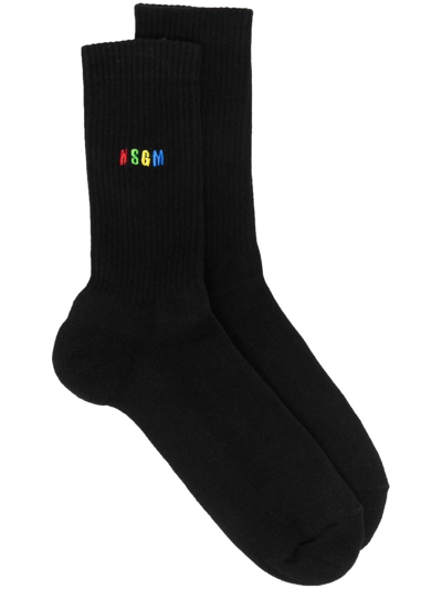 Msgm Embroidered-logo Detail Socks In Black