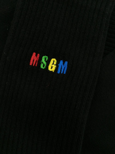 Shop Msgm Embroidered-logo Detail Socks In Black