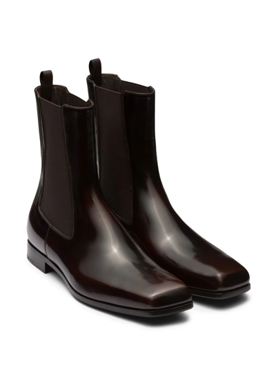Shop Prada Brushed Leather Chelsea Boots In Brown