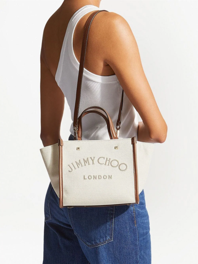 Shop Jimmy Choo Varenne Embroidered-logo Tote Bag In Neutrals