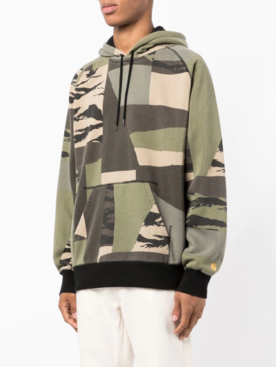 Shop Carhartt Chase Logo-patch Pullover Hoodie In Green