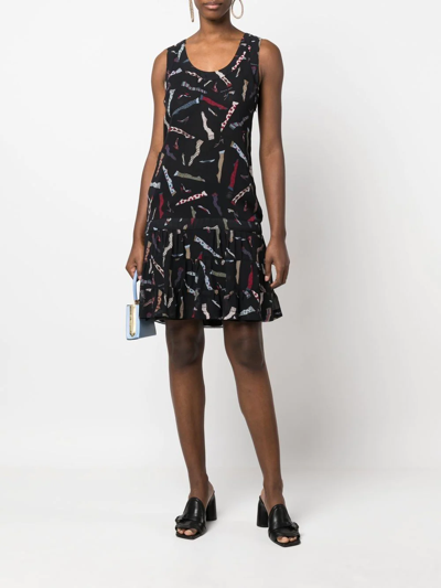 Pre-owned Moschino 2000s Graphic-print Flared Dress In Black