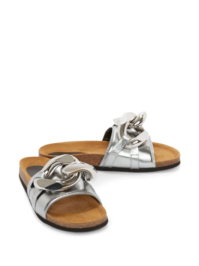 Shop Jw Anderson Chain Metallic Slides In Grey