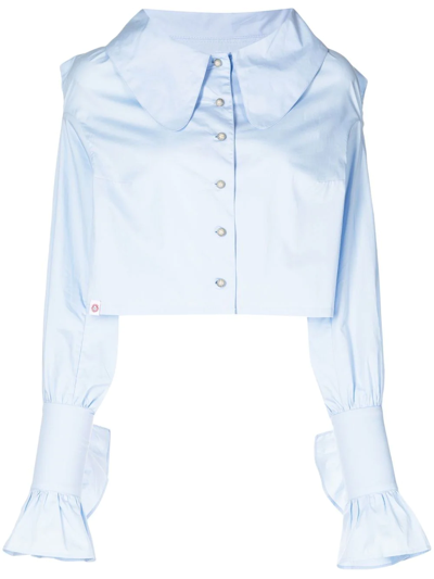 Shop Charles Jeffrey Loverboy Fairy Ruffle-sleeve Detail Shirt In Blue