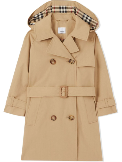 Shop Burberry Check-trim Pleated Trench Coat In Neutrals