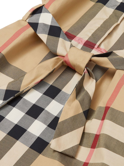 Shop Burberry Check-pattern Tie-waist Shirt Dress In Brown
