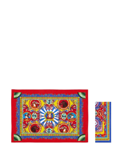 Shop Dolce & Gabbana Carretto-print Placemat And Napkin Set In Multicolour