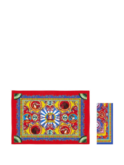 Dolce & Gabbana Carretto-print Placemat And Napkin Set In Multicolour