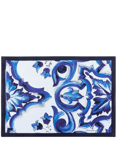 Shop Dolce & Gabbana Blu Mediterraneo-print Placemat And Napkin Set In Blue