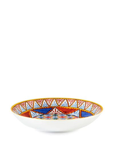 Shop Dolce & Gabbana Carretto-print Porcelain Soup Plates (set Of 2) In Blue