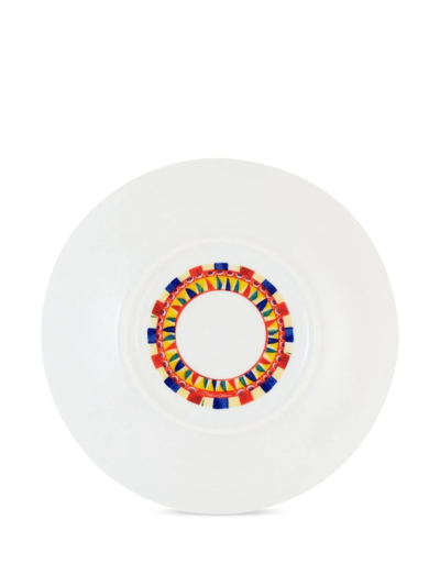 Shop Dolce & Gabbana Carretto-print Porcelain Soup Plates (set Of 2) In Blue