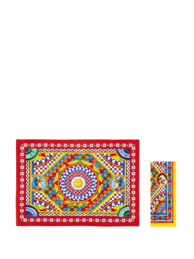 Dolce & Gabbana Carretto-print Placemat And Napkin Set In Multicolour