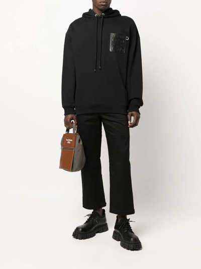 Shop Loewe Leather-patch Jersey Hoodie In Black