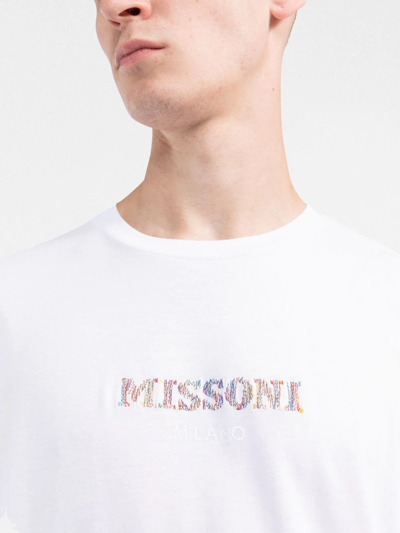 Shop Missoni Logo-embroidered T-shirt In White