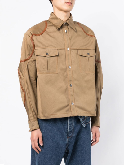 Shop Gmbh Patch-detail Shirt Jacket In Brown