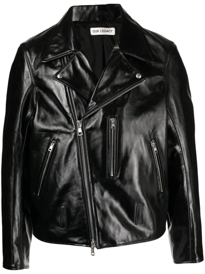 Shop Our Legacy High-shine Biker Jacket In Black