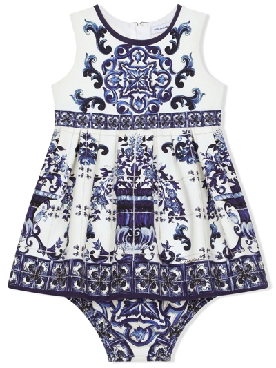Shop Dolce & Gabbana Majolica-print Sleeveless Dress In Blue