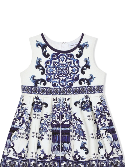 Shop Dolce & Gabbana Majolica-print Sleeveless Dress In Blue