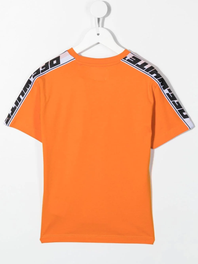 Shop Off-white Logo Tape-sleeve T-shirt In Orange