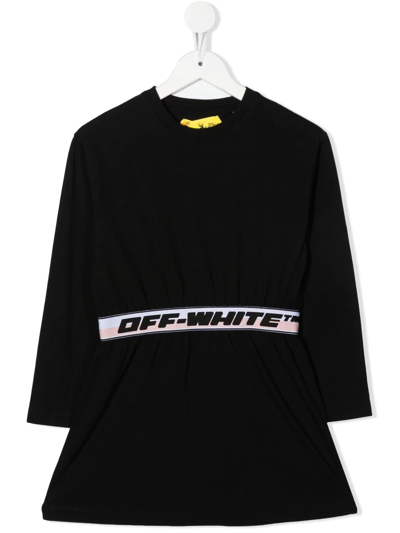 Shop Off-white Logo-waistband Mini Dress In Black