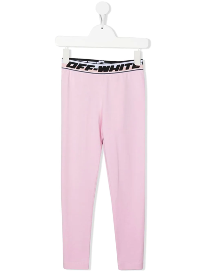 Shop Off-white Logo-waistband Leggings In Pink