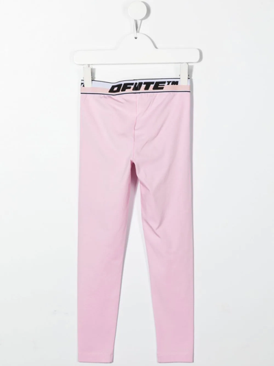 Off-white Kids Pink Logo Stretch-cotton Leggings In Pink