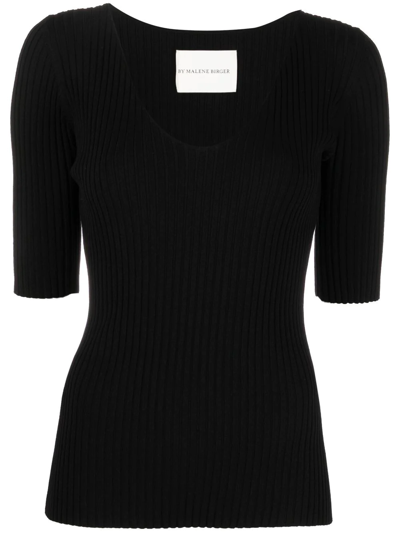 Shop By Malene Birger Ribbed Knitted Top In Black