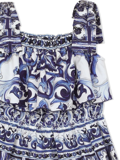 Shop Dolce & Gabbana Majolica-print Poplin Top In Blue